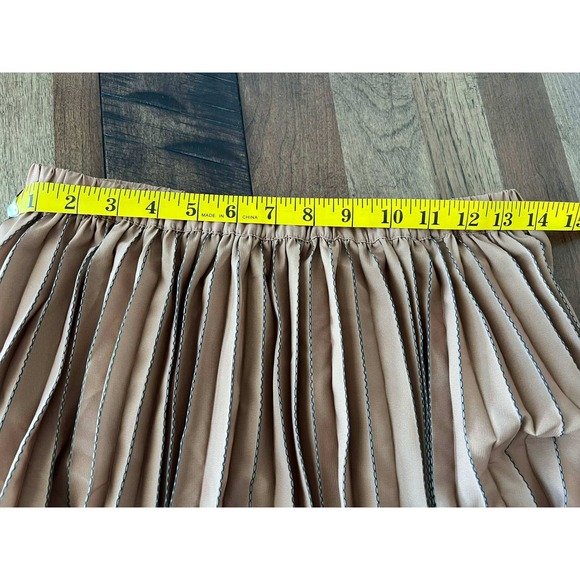 Maeve Anthropologie Striped Micro Pleated Midi Skirt Tan Navy Neon Yellow Small - Picture 3 of 7